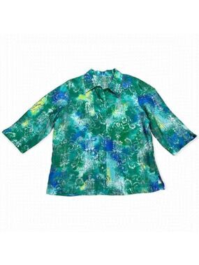 Vintage Green Floral See-Thru Sheer Lace Blouse Button-Up Top - Womens Large
